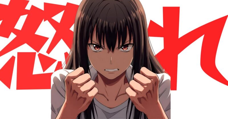 女性　日本人　怒れ　怒り　怒っている女性　拳を構えている　歯を食いしばっている